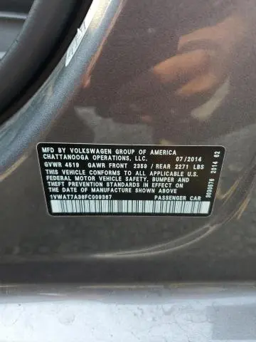 2015 VOLKSWAGEN PASSAT S