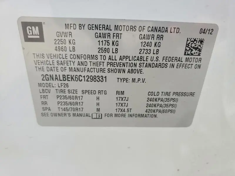 2012 CHEVROLET EQUINOX LS  
