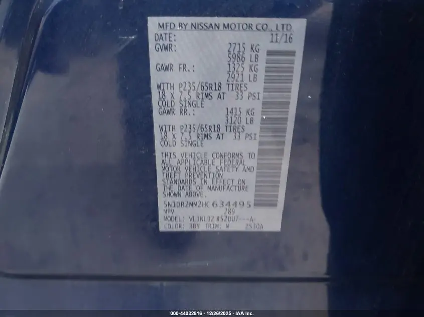 2017 NISSAN PATHFINDER S