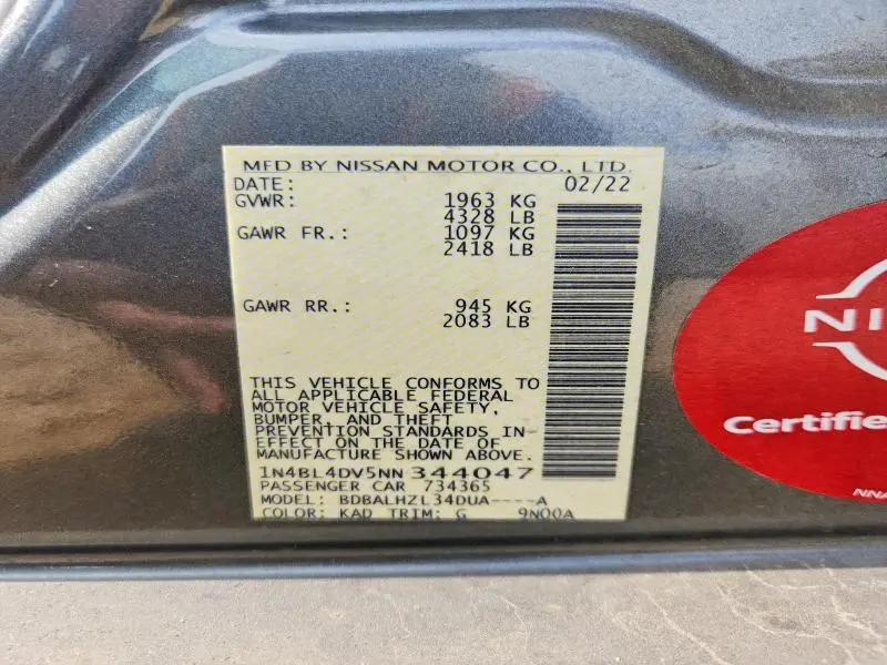 2022 NISSAN ALTIMA SV  