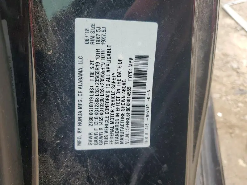 2019 HONDA ODYSSEY ELITE  
