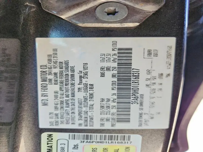 2020 FORD FUSION SE  