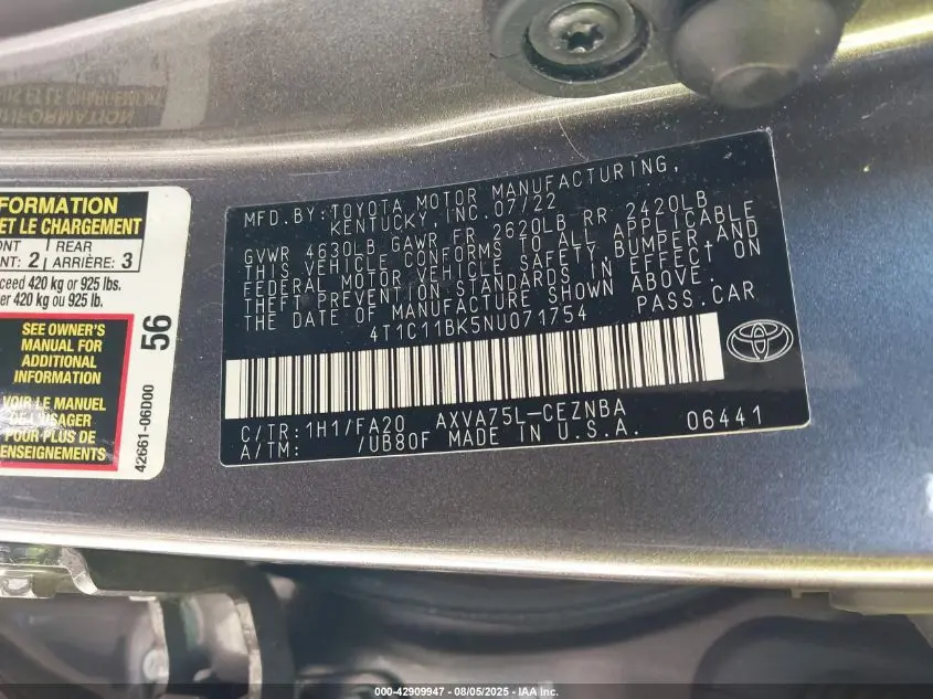 2022 TOYOTA CAMRY LE AWD
