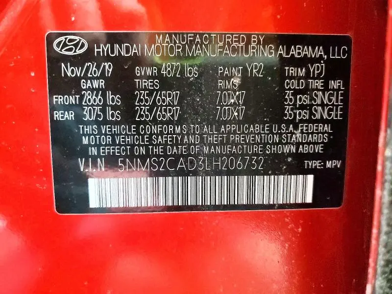 2020 HYUNDAI SANTA FE SE  