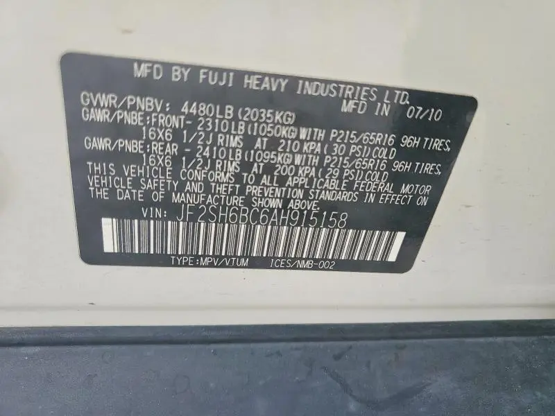 2010 SUBARU FORESTER XS  