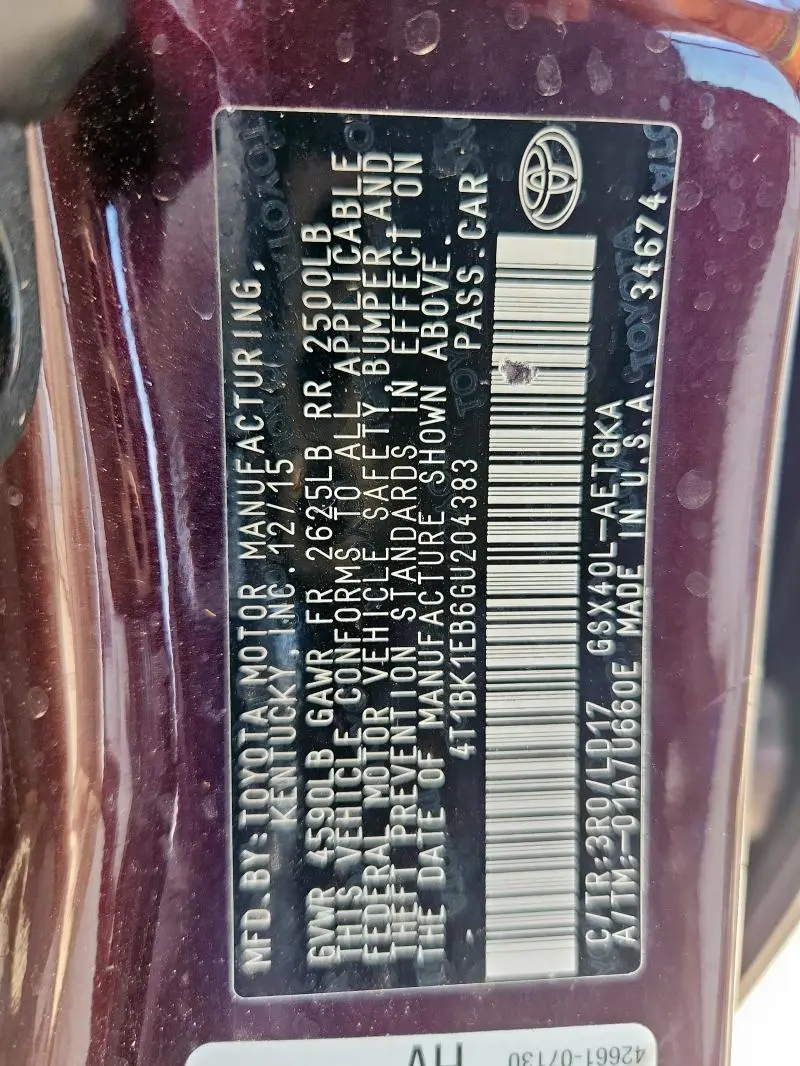 2016 TOYOTA AVALON XLE  