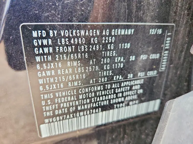 2016 VOLKSWAGEN TIGUAN S  