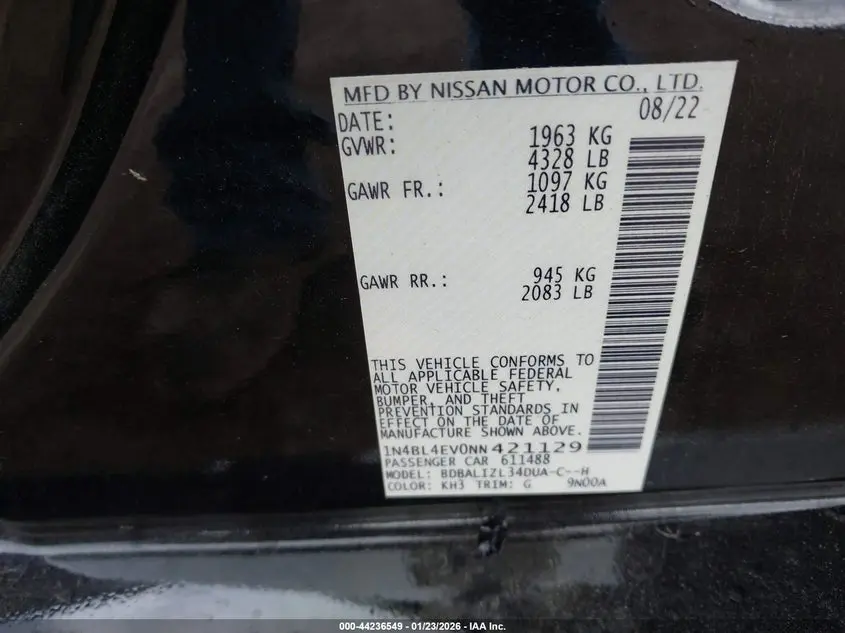 2022 NISSAN ALTIMA SL FWD