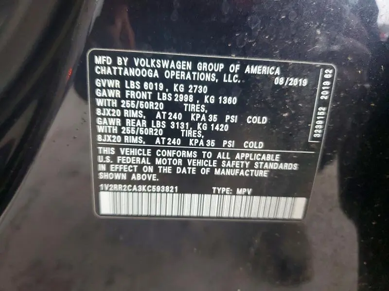 2019 VOLKSWAGEN ATLAS SEL  