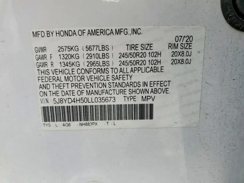 2020 ACURA MDX TECHNOLOGY  