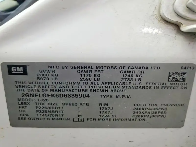 2013 CHEVROLET EQUINOX LTZ  