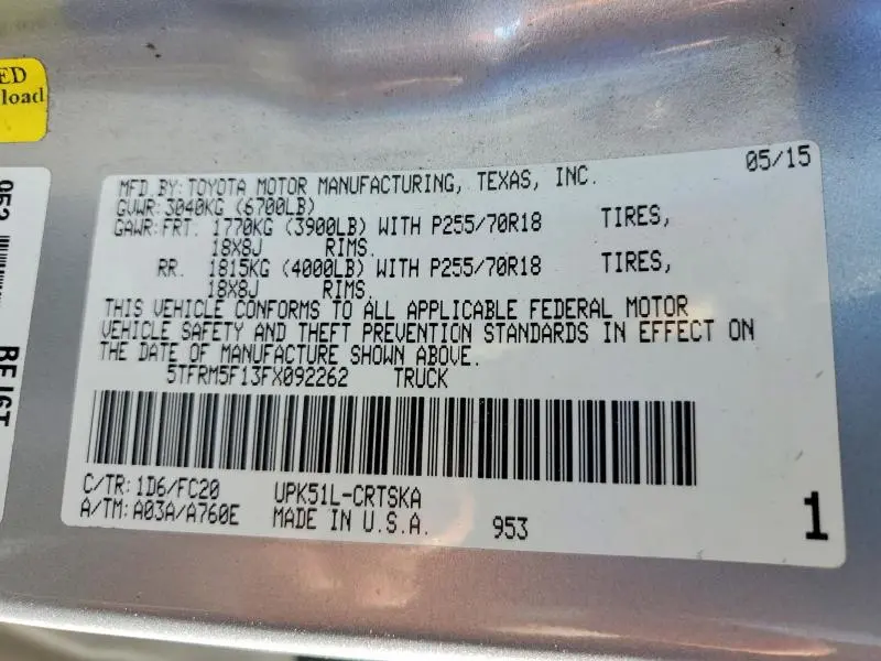 2015 TOYOTA TUNDRA DOUBLE CAB SR  