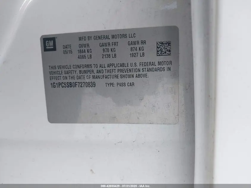 2015 CHEVROLET CRUZE 1LT AUTO