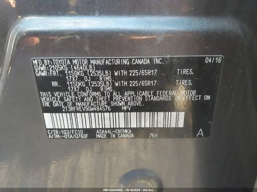 2016 TOYOTA RAV4 XLE