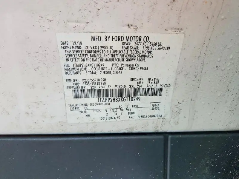 2019 FORD TAURUS SEL  