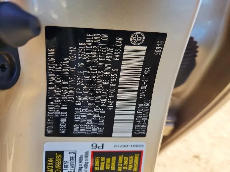 2012 TOYOTA CAMRY BASE  