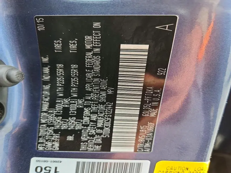 2015 TOYOTA SIENNA LIMITED 7-PASSENGER  