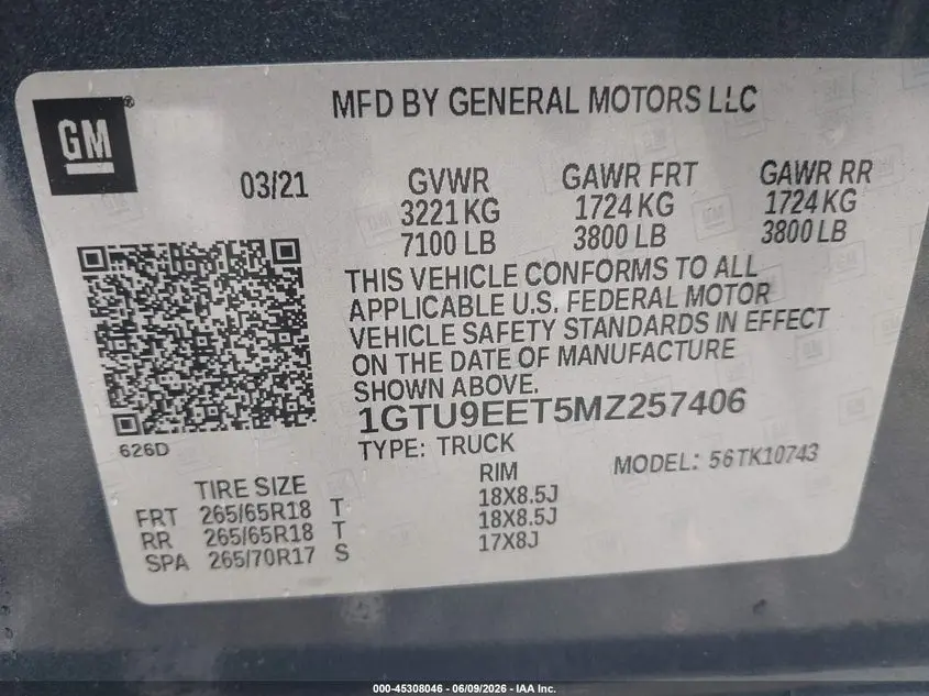 2021 GMC SIERRA 1500 4WD  STANDARD BOX AT4
