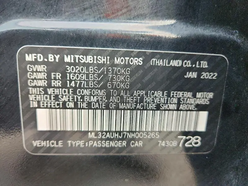 2022 MITSUBISHI MIRAGE ES  