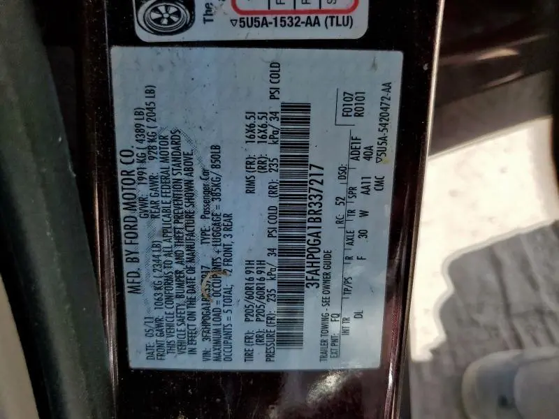 2011 FORD FUSION S  