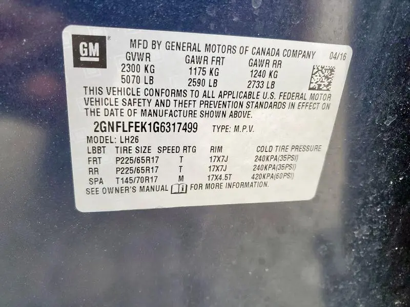 2016 CHEVROLET EQUINOX LT  