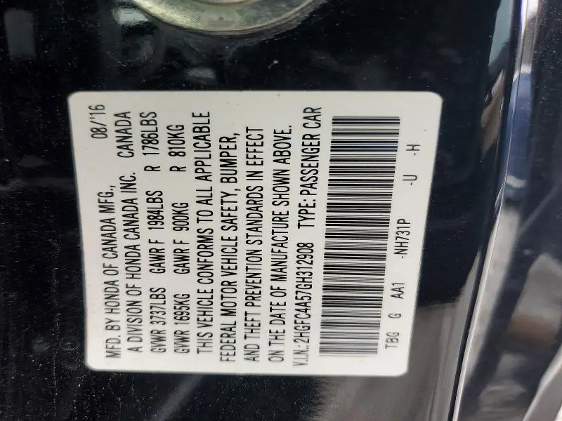 2016 HONDA CIVIC LX  
