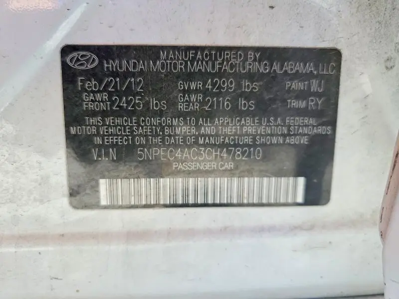 2012 HYUNDAI SONATA LIMITED  