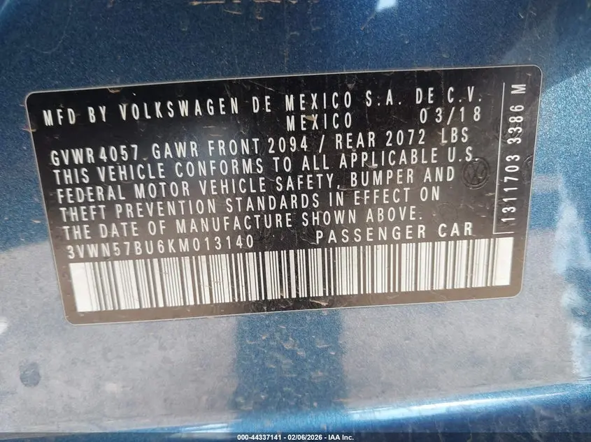 2019 VOLKSWAGEN JETTA 1.4T S