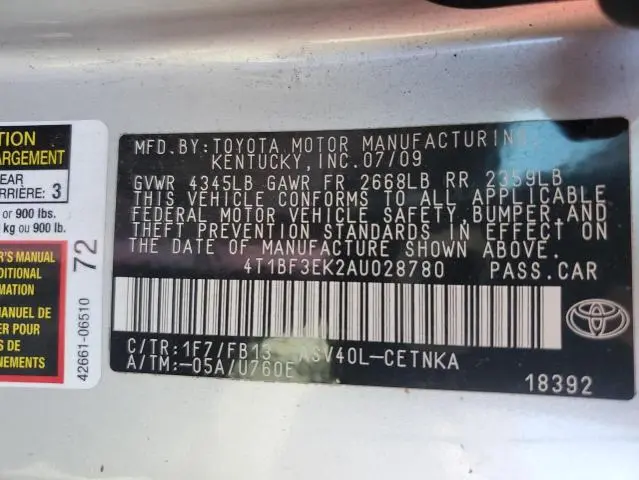 2010 TOYOTA CAMRY BASE  