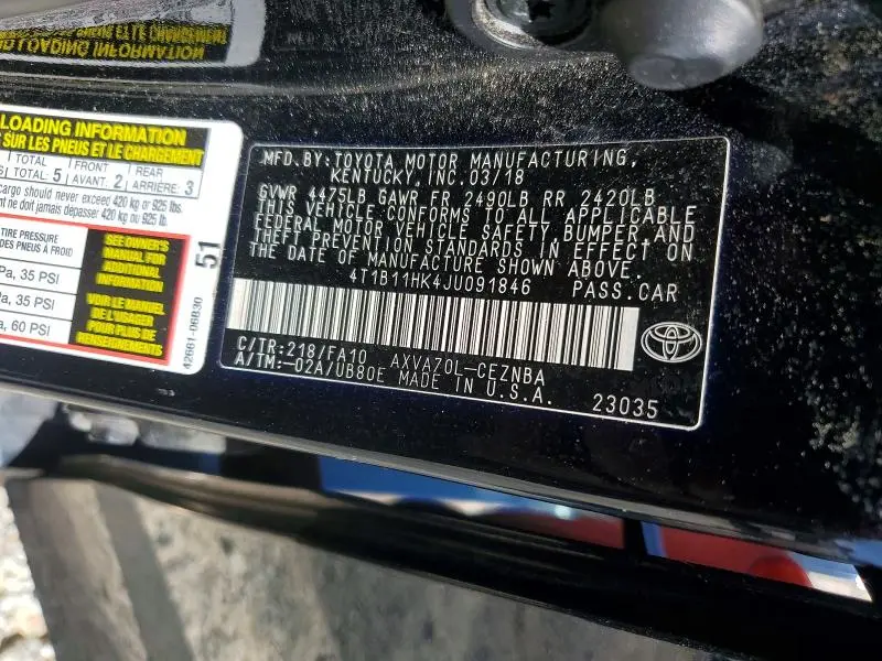 2018 TOYOTA CAMRY LE  