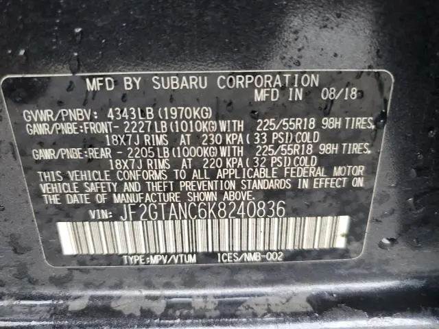 2019 SUBARU CROSSTREK LIMITED  