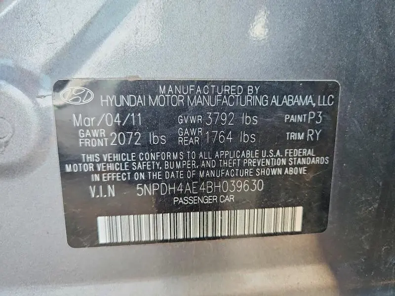 2011 HYUNDAI ELANTRA LIMITED  