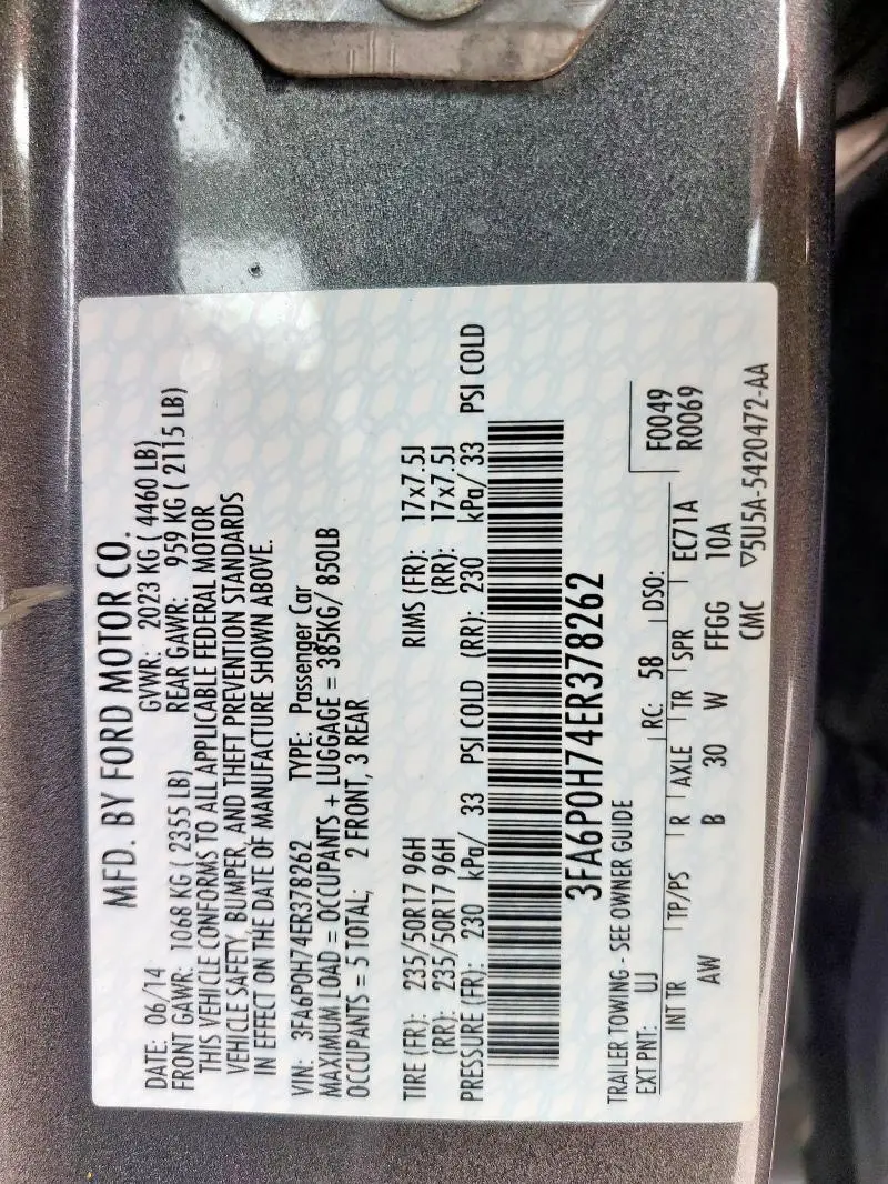 2014 FORD FUSION SE  