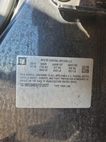 2016 CHEVROLET CRUZE LT  