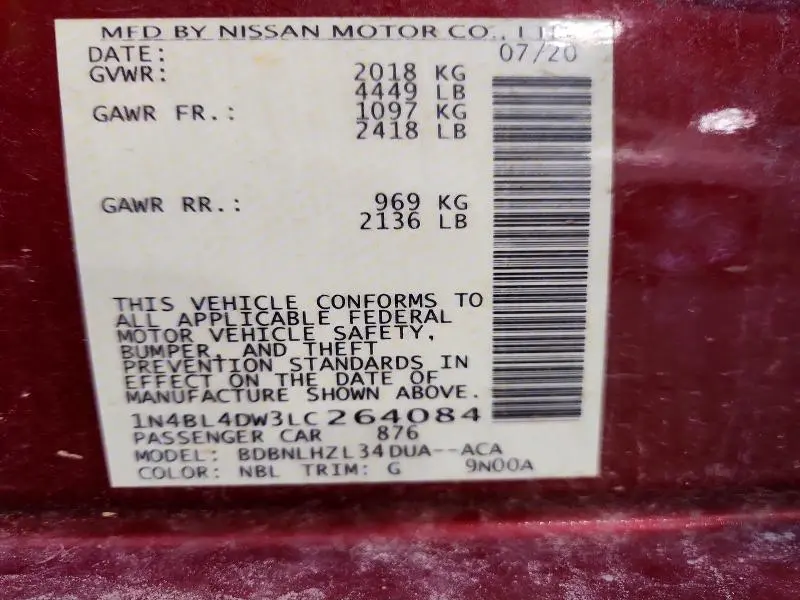 2020 NISSAN ALTIMA SV  