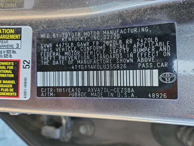 2020 TOYOTA CAMRY SE  