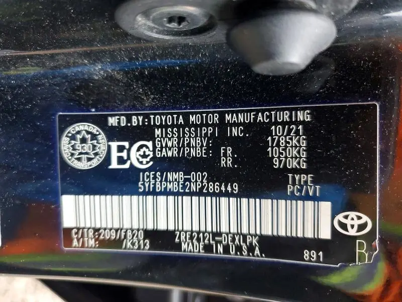 2022 TOYOTA COROLLA LE  