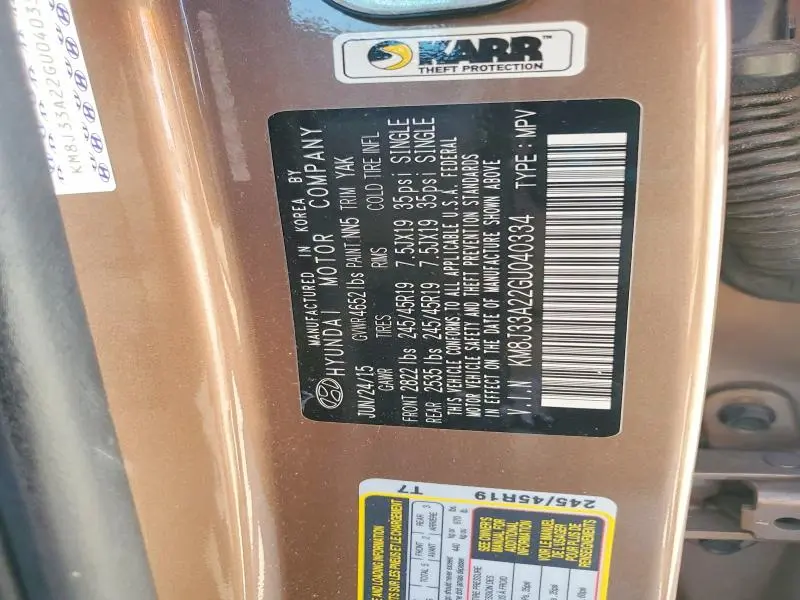 2016 HYUNDAI TUCSON LIMITED  