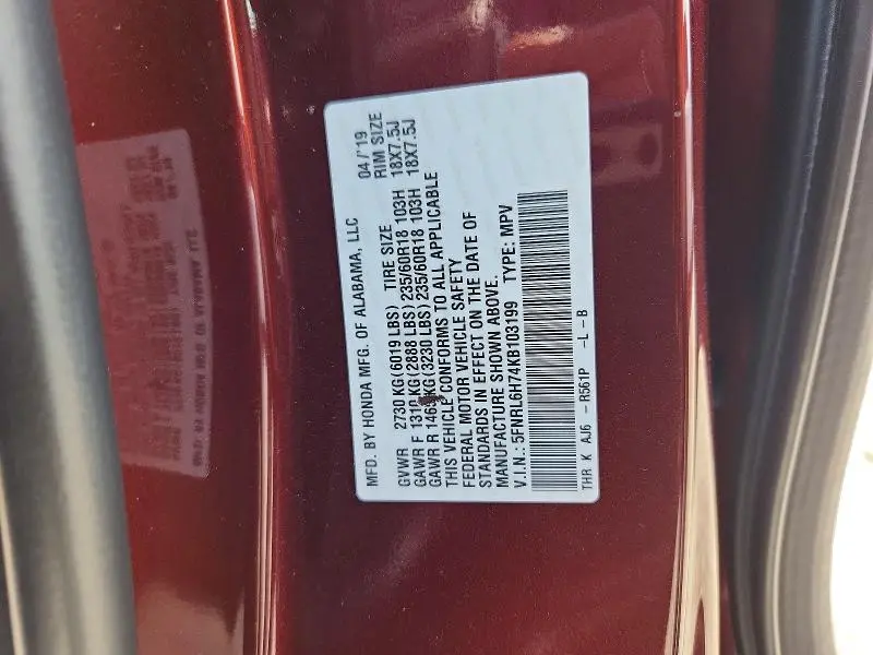 2019 HONDA ODYSSEY EXL  