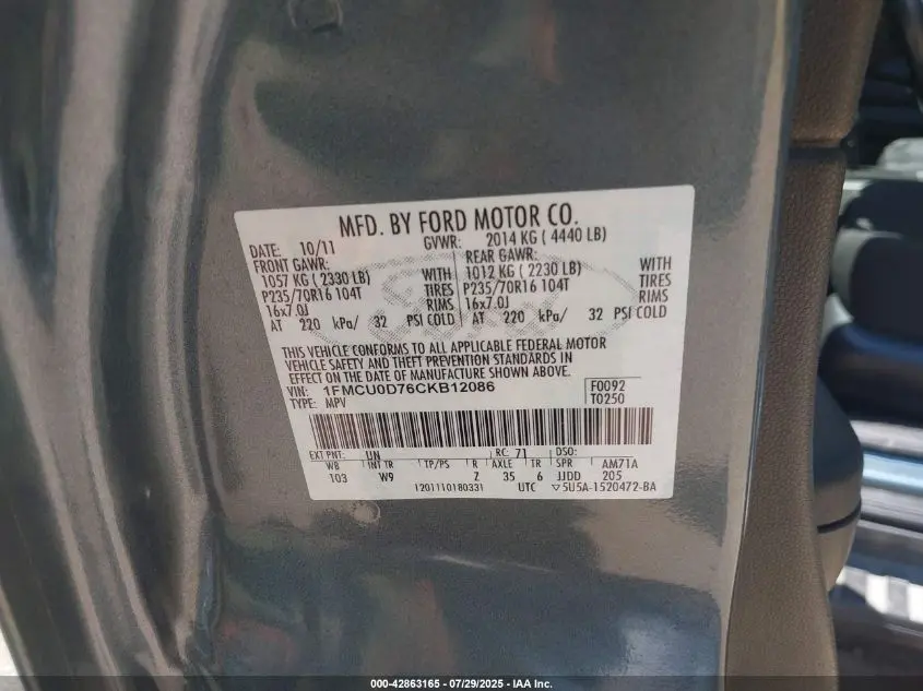 2012 FORD ESCAPE XLT