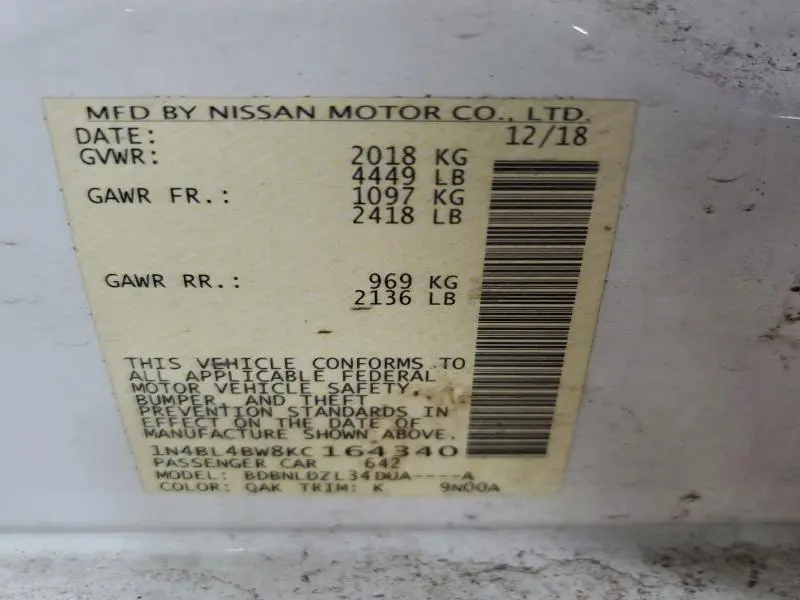 2019 NISSAN ALTIMA S  