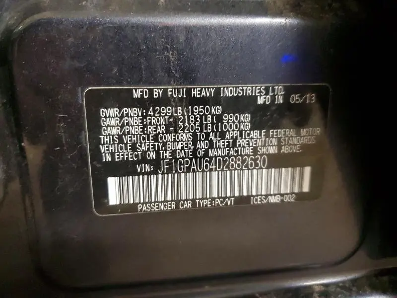 2013 SUBARU IMPREZA SPORT LIMITED  