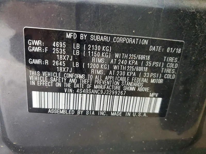 2018 SUBARU OUTBACK 2.5I LIMITED  