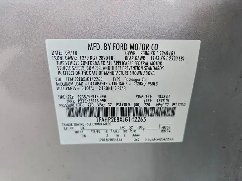 2018 FORD TAURUS SEL  