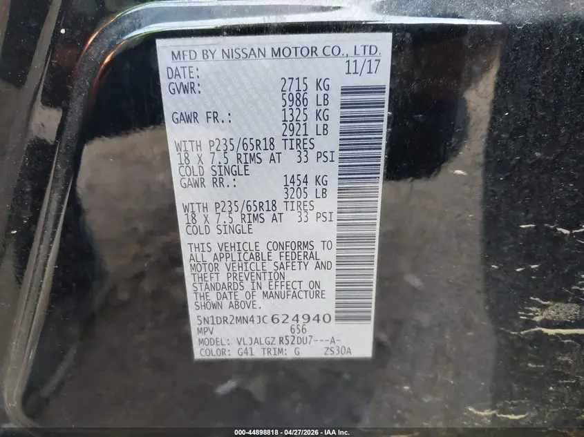 2018 NISSAN PATHFINDER SL