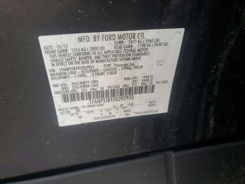 2015 FORD TAURUS LIMITED  