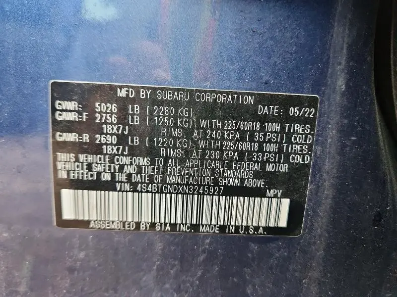 2022 SUBARU OUTBACK LIMITED XT  