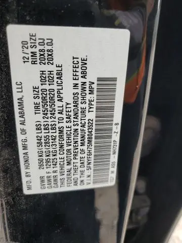 2021 HONDA PILOT BLACK  