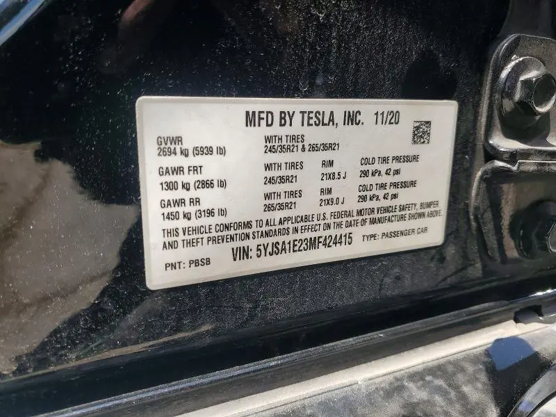 2021 TESLA MODEL S   
