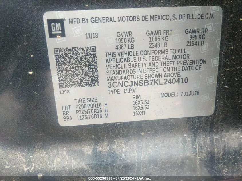 2019 CHEVROLET TRAX LS